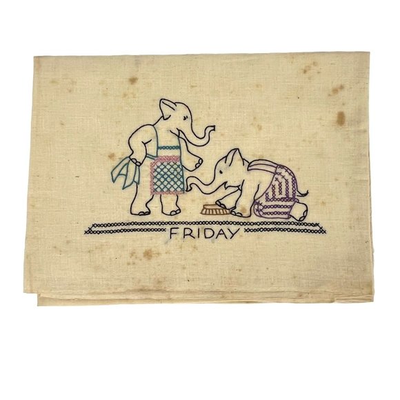 7 Vintage Embroidered Elephant Flour Sack Kitchen Dish Towels - Picture 8 of 10